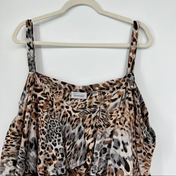 Avenue tank top blouse shirt cheetah animal print plus size 30 32 ruffle layers - Picture 2 of 8